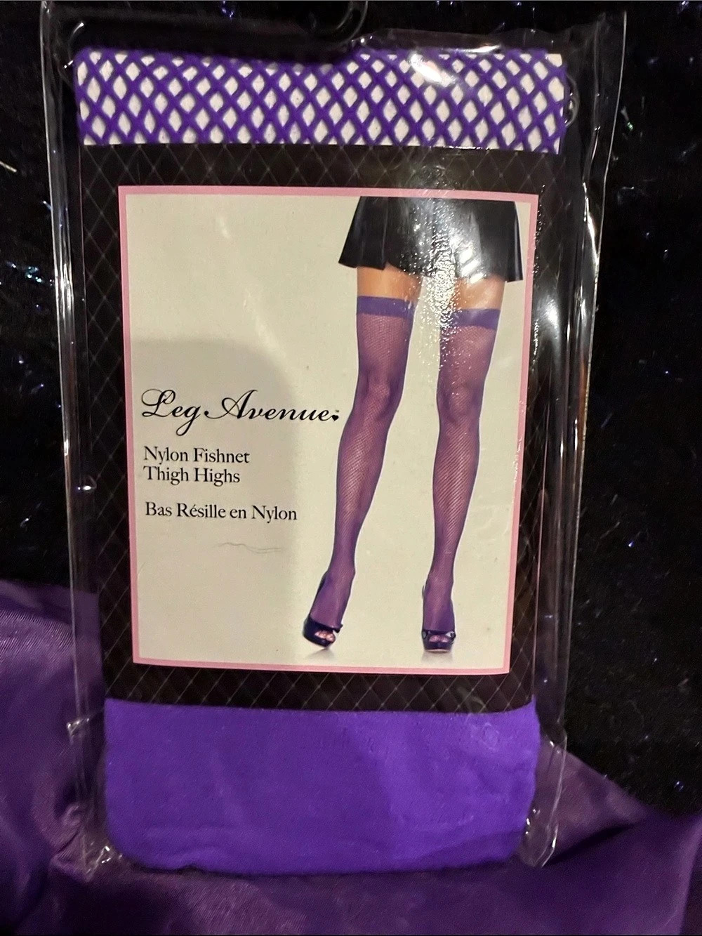 Leg Avenue Nylon Fishnet Thigh Highs Purple NWT